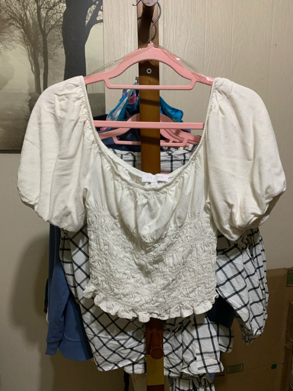 Cream Puff Sleeve Smocked Crop Top